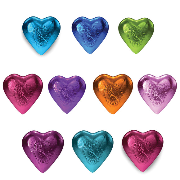 Pink Lady Milk Chocolate Hearts Mixed Designer Coloured Foils 10 x 8g (80g)